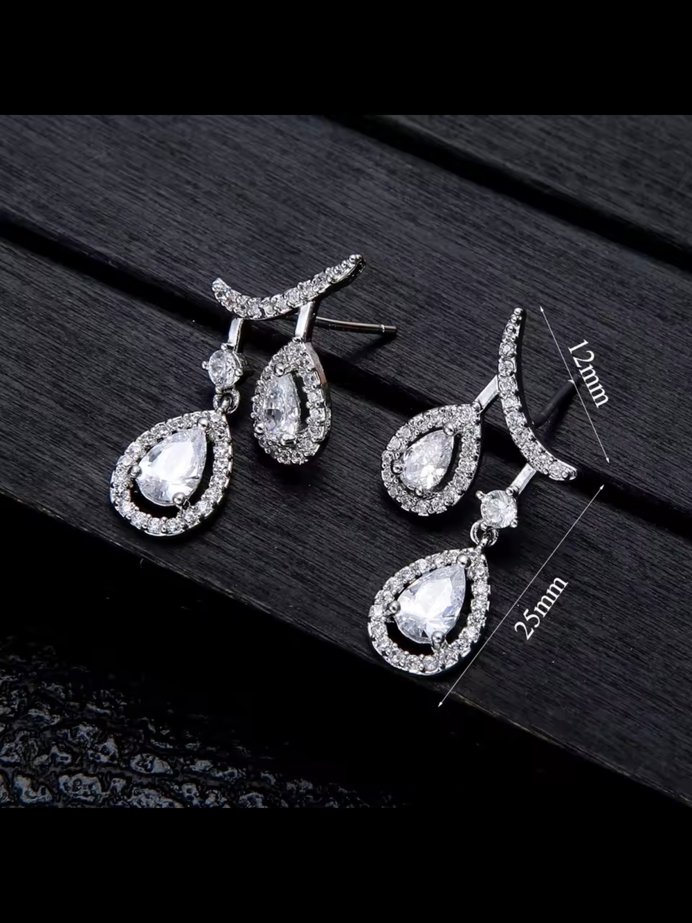 Silver Teardrop Crystal Dangle Earrings - Silver - Picture 8 of 12